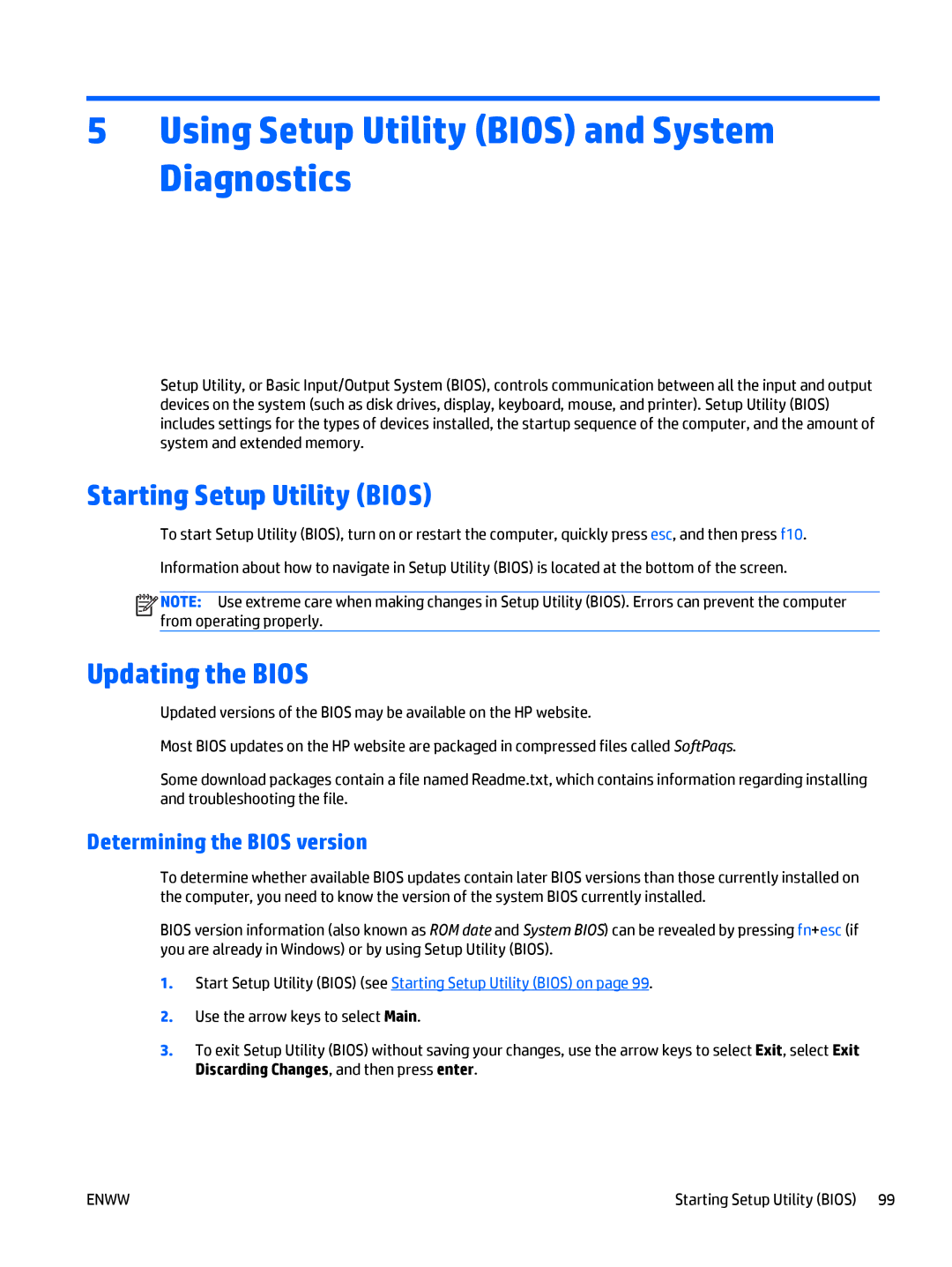 HP CQ58 manual Using Setup Utility Bios and System Diagnostics, Starting Setup Utility Bios, Updating the Bios 