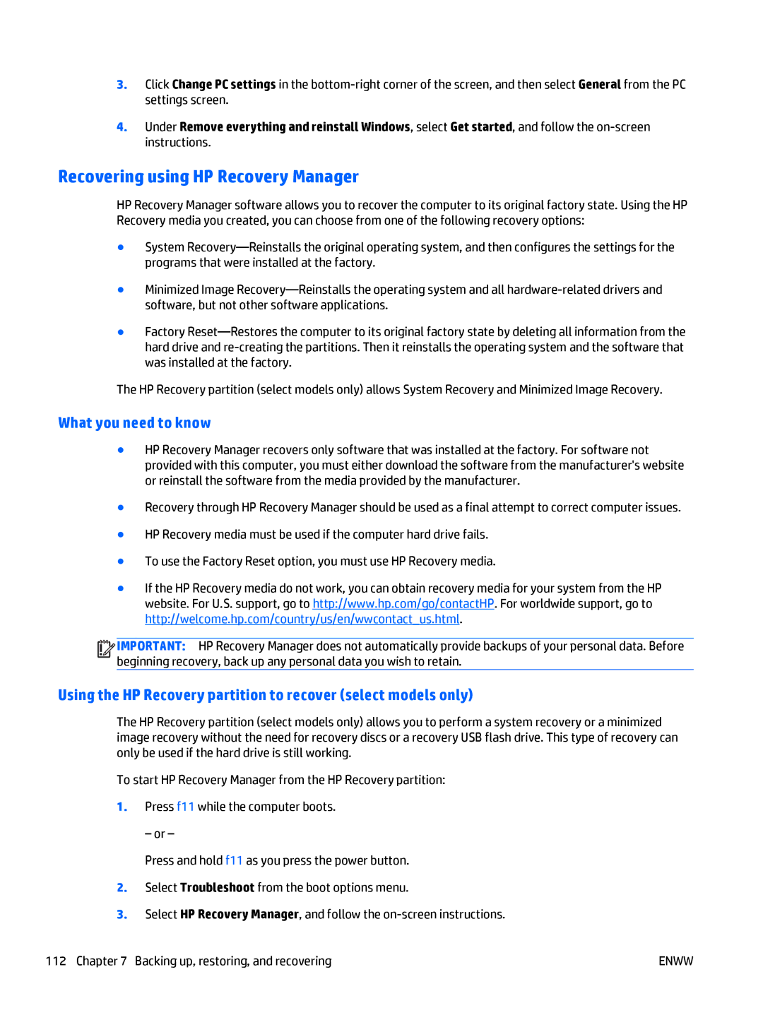 HP CQ58 manual Recovering using HP Recovery Manager, What you need to know 