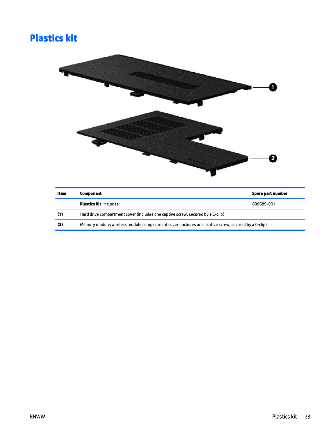 HP CQ58 manual Plastics kit 