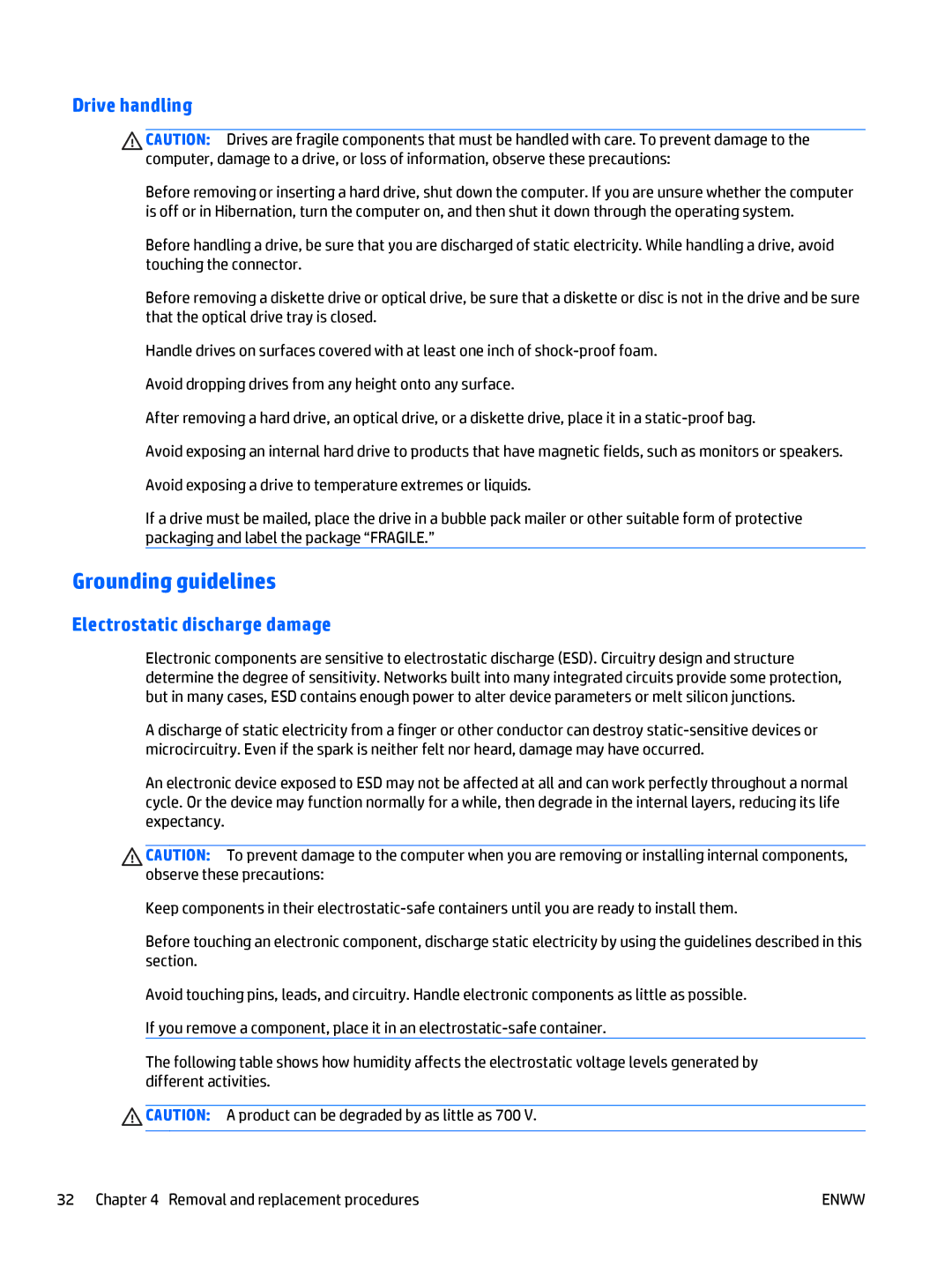 HP CQ58 manual Grounding guidelines, Drive handling 