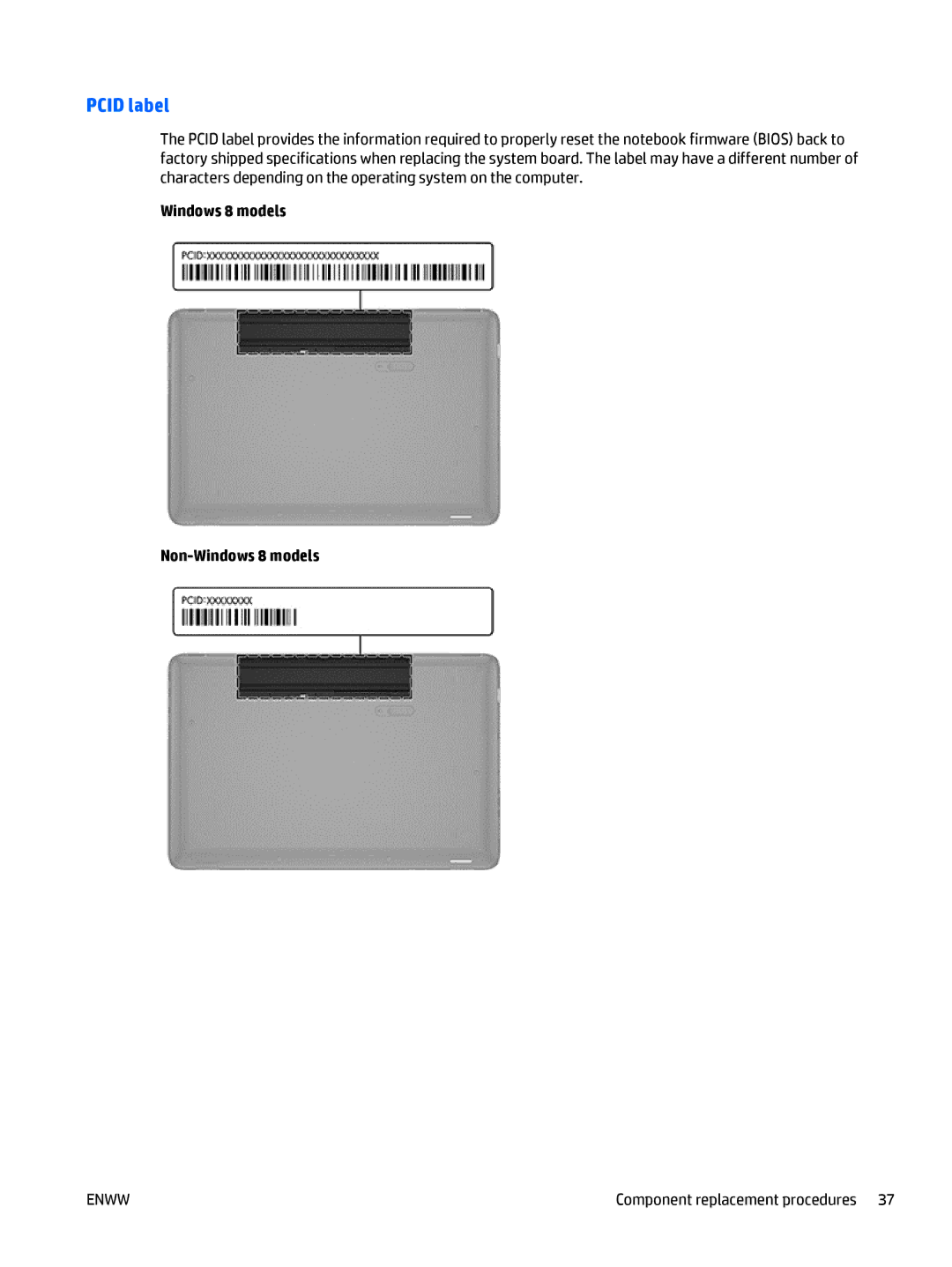 HP CQ58 manual Pcid label 