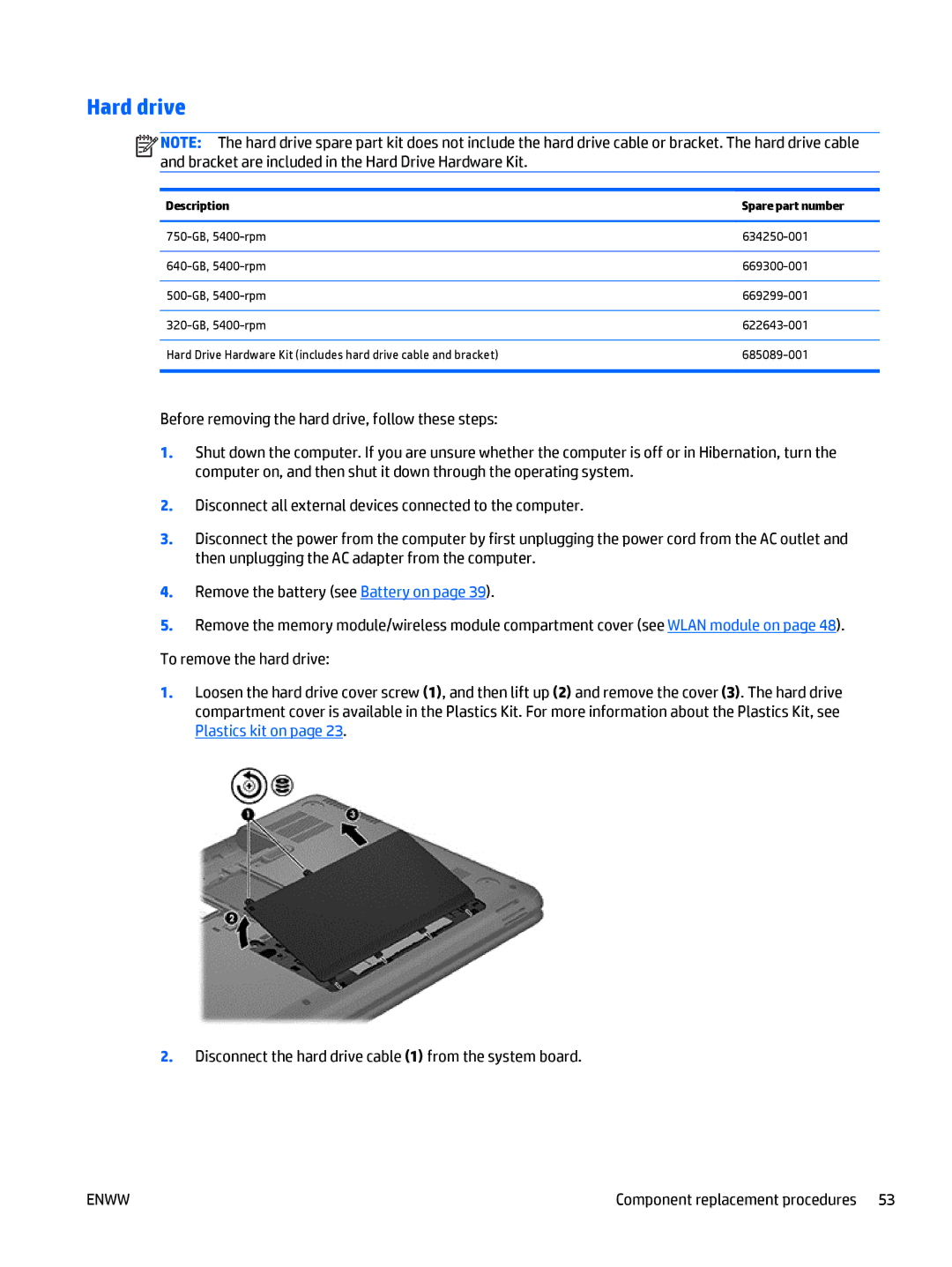 HP CQ58 manual Hard drive 