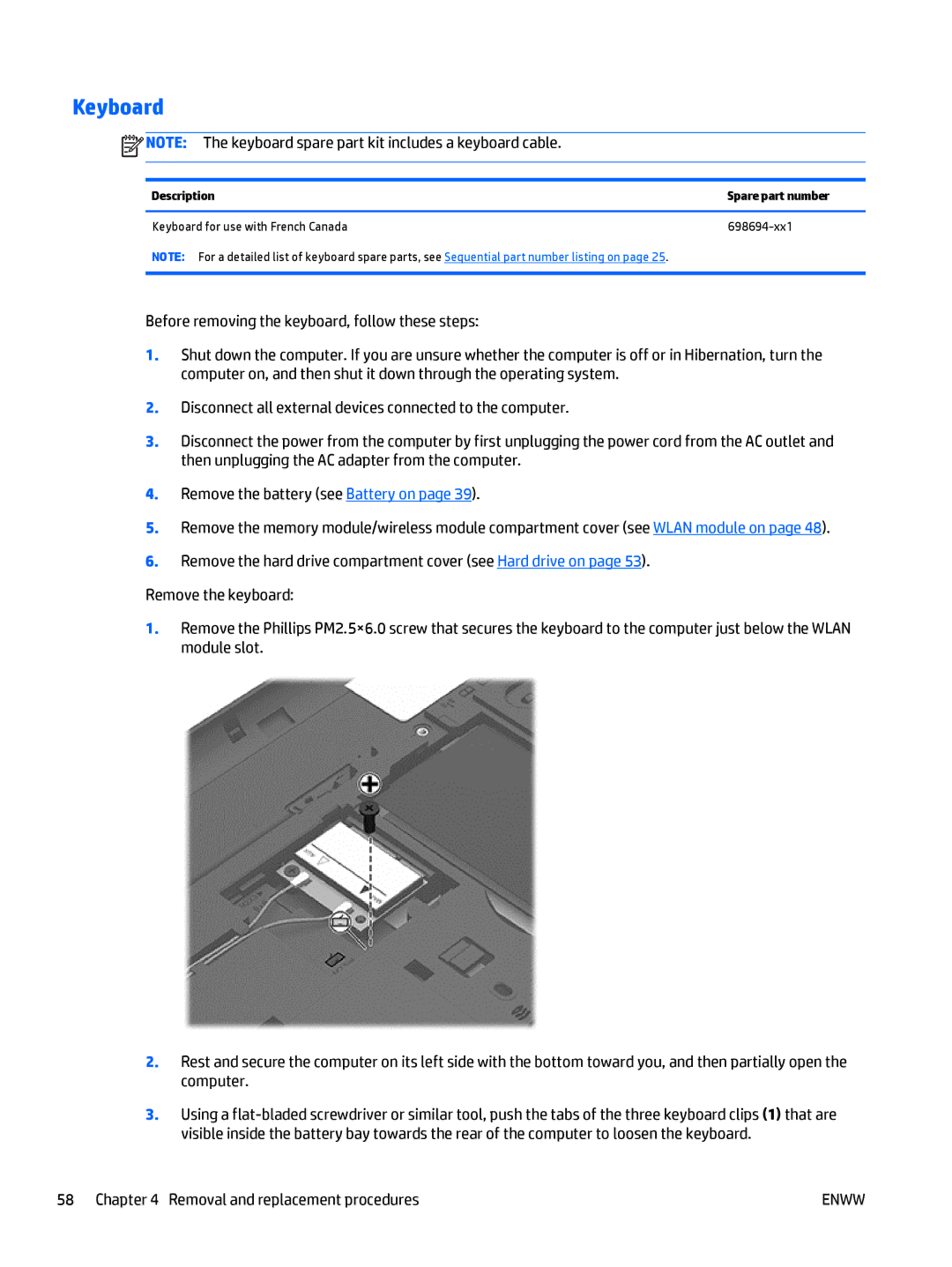 HP CQ58 manual Keyboard 