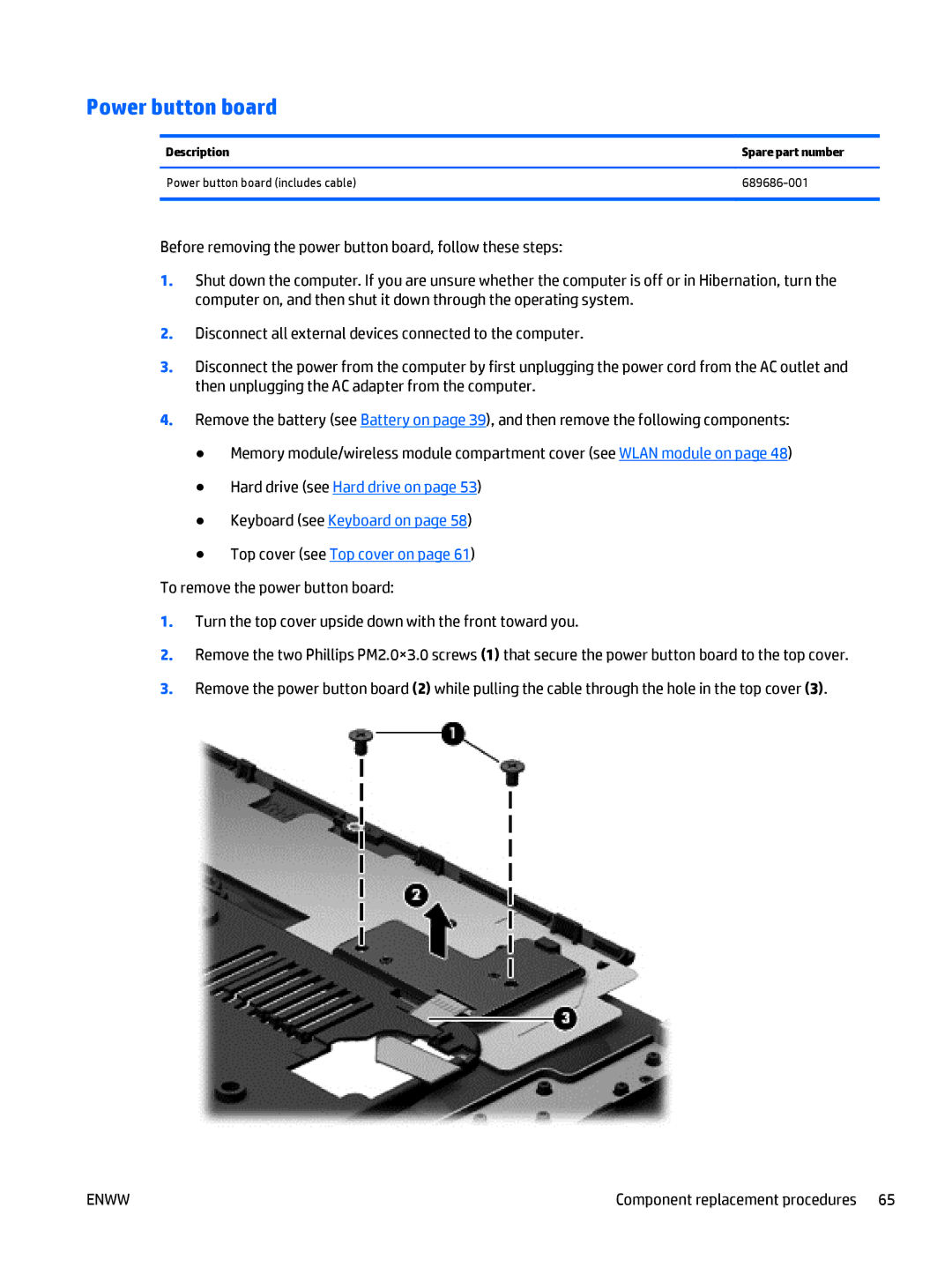 HP CQ58 manual Power button board 