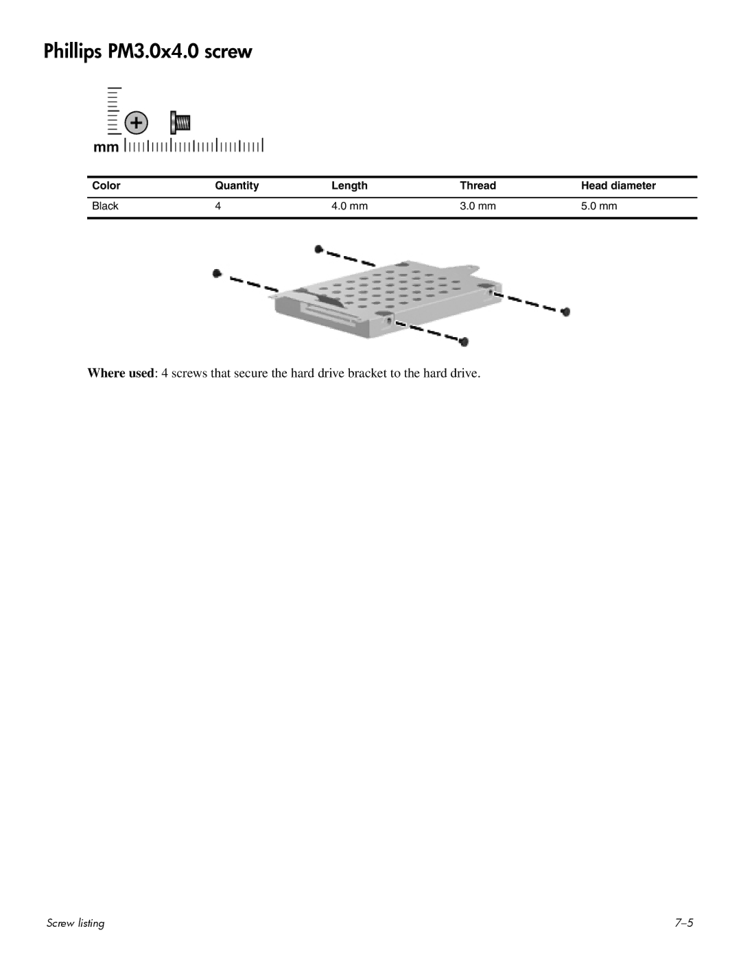 HP CQ60-112TU, CQ60-109TX, CQ60-110AU, CQ60-108TX, CQ60-108TU, CQ60-109TU, CQ60-107TX, CQ60-109AU manual Phillips PM3.0x4.0 screw 