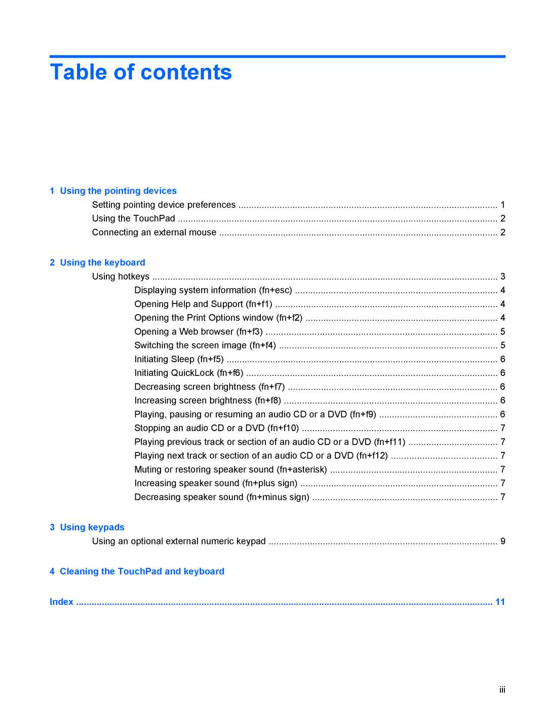 HP CQ60-514NR, CQ60-423DX, CQ60-422DX manual Table of contents 