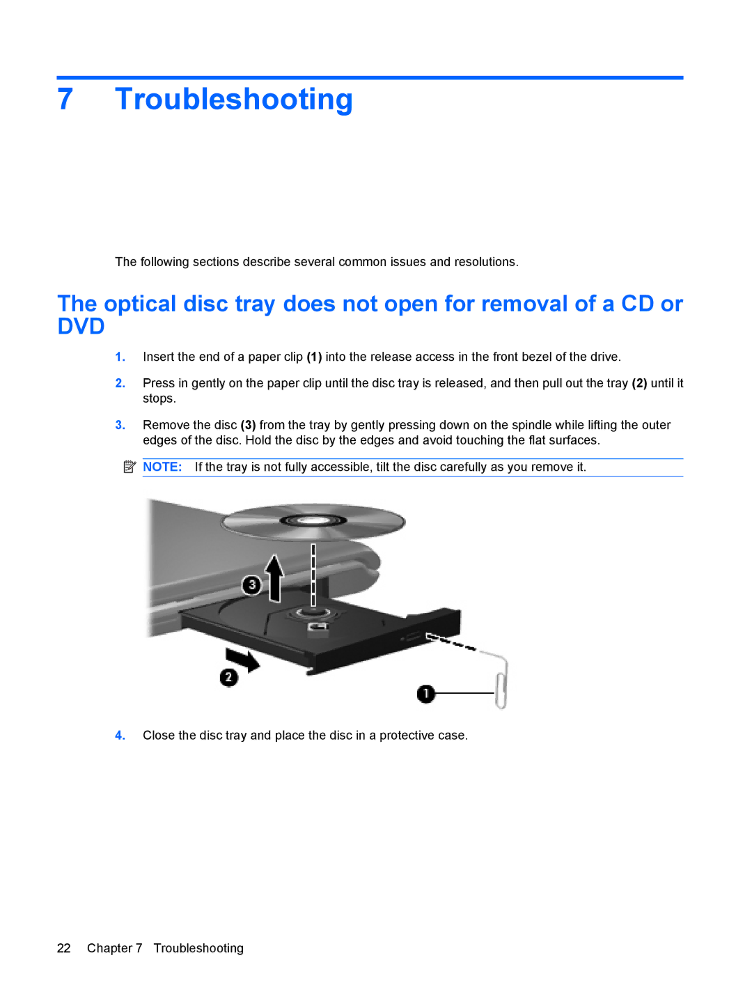 HP CQ60-422DX, CQ60-615DX, CQ60-423DX manual Troubleshooting, Optical disc tray does not open for removal of a CD or 