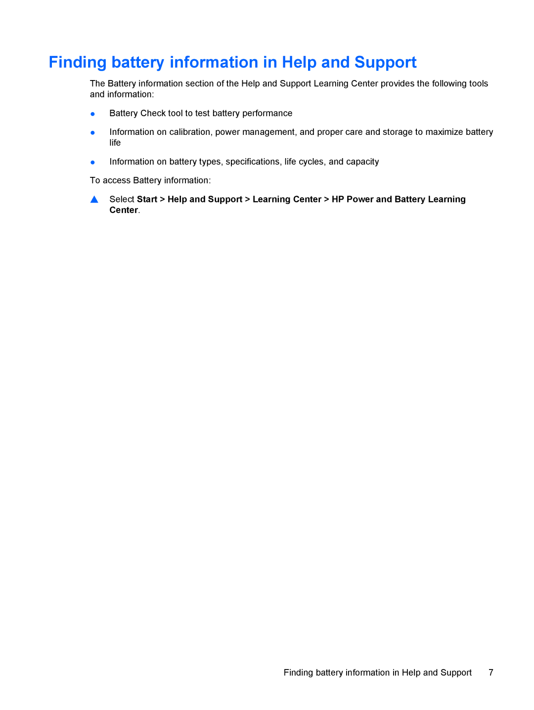 HP CQ60-422DX, CQ60-615DX, CQ60-514NR, CQ60-423DX manual Finding battery information in Help and Support 