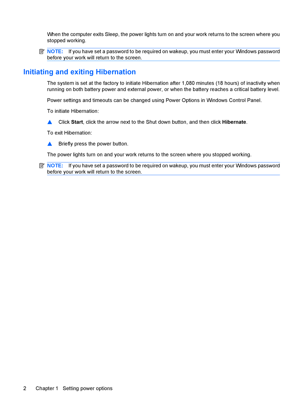 HP CQ60-423DX, CQ60-615DX, CQ60-514NR, CQ60-422DX manual Initiating and exiting Hibernation 