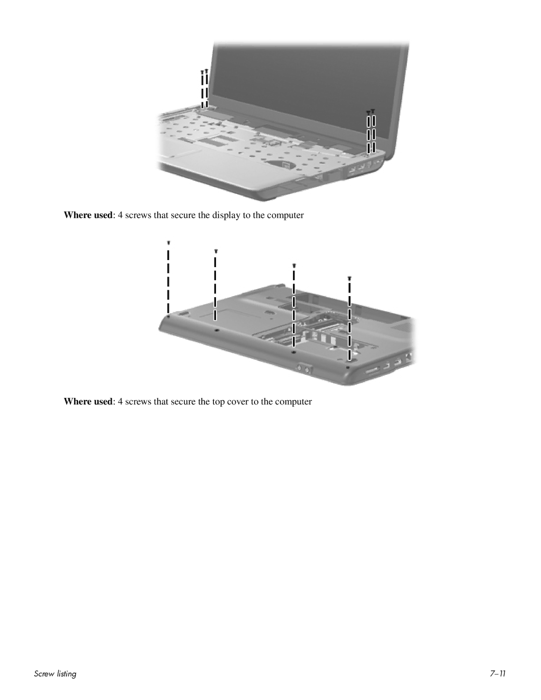 HP CQ60 manual Screw listing 