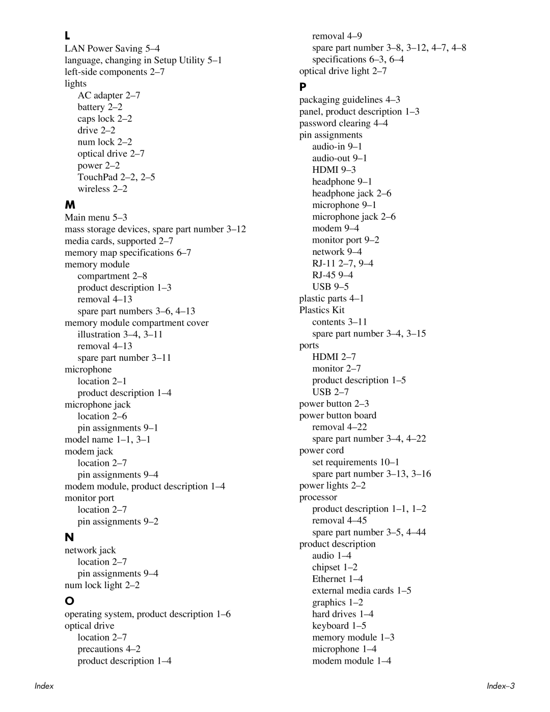 HP CQ60 manual Index-3 