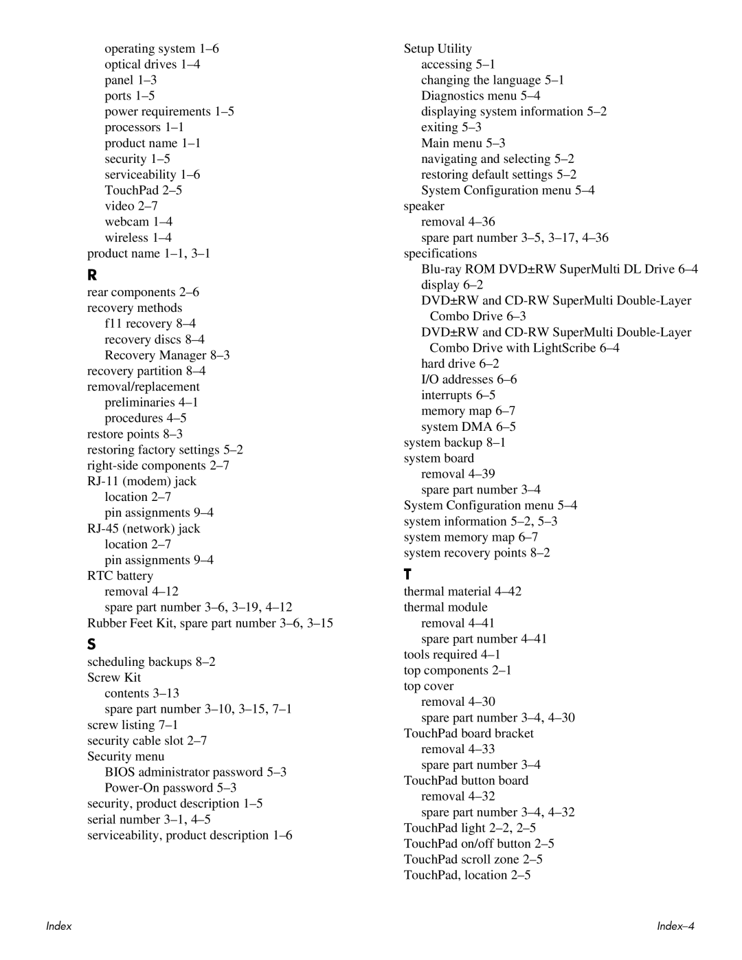 HP CQ60 manual Index-4 