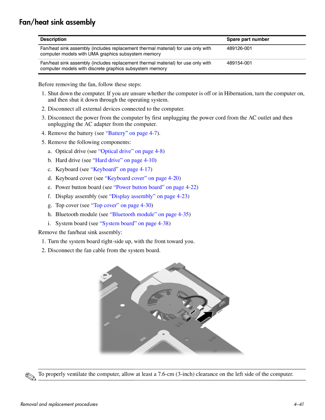 HP CQ60 manual Fan/heat sink assembly, Description Spare part number 