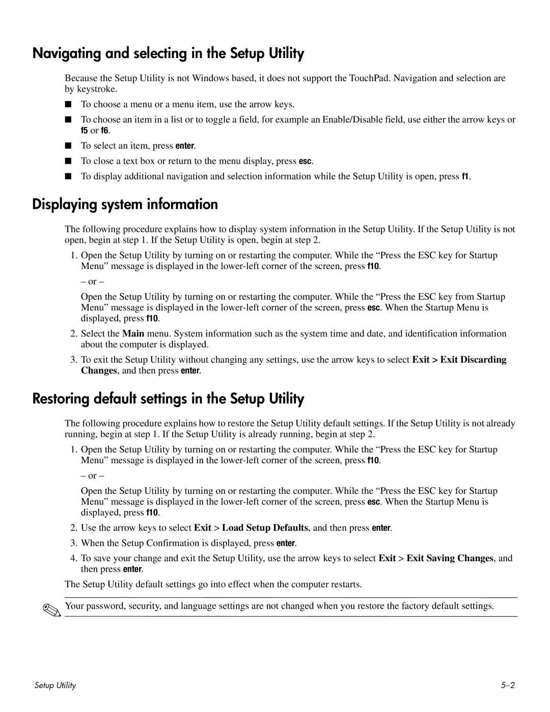 HP CQ60 manual Navigating and selecting in the Setup Utility, Displaying system information 