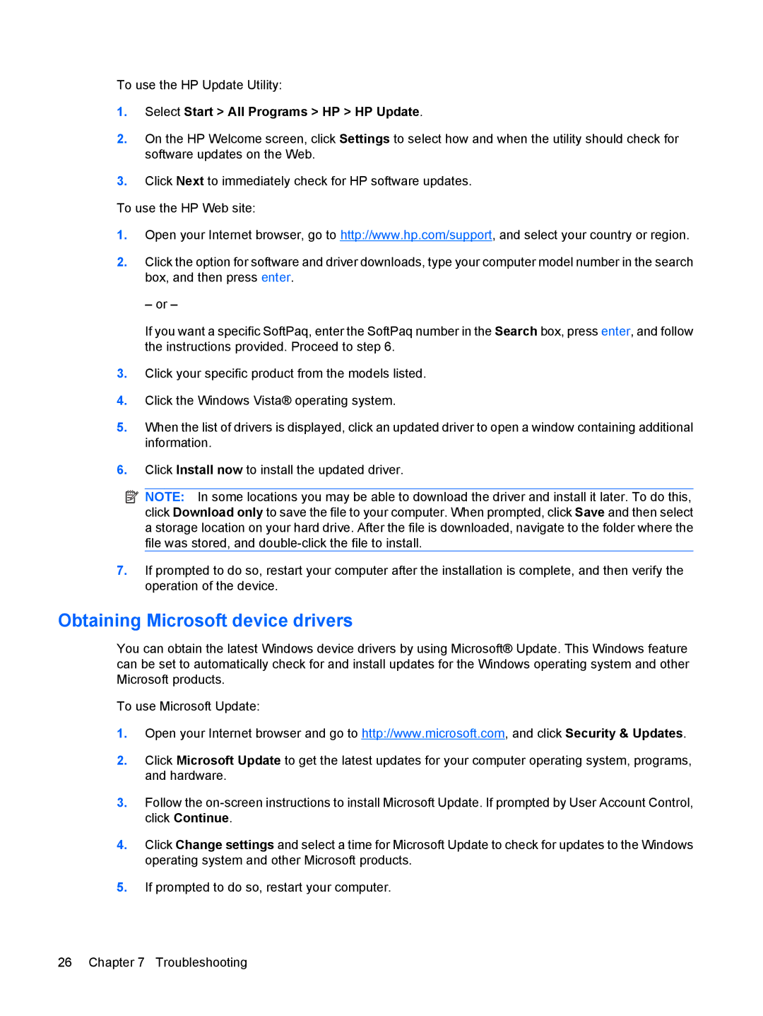 HP CQ61-110TX, CQ61-126TU, CQ61-125TU, CQ61-113TU Obtaining Microsoft device drivers, Select Start All Programs HP HP Update 