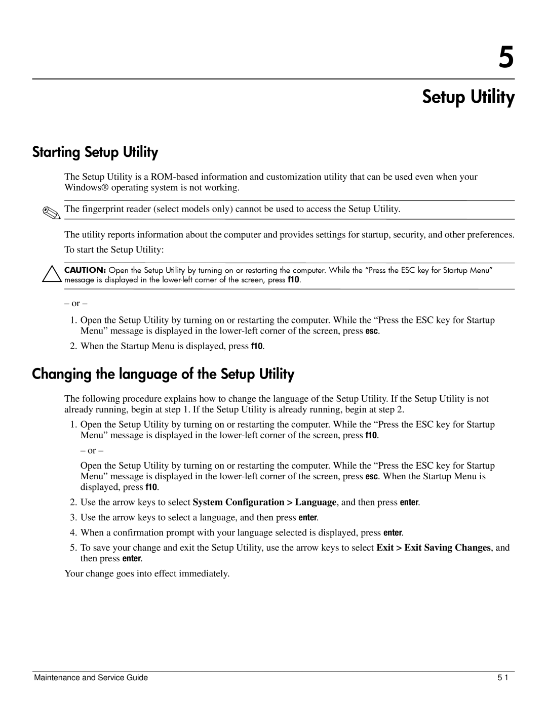 HP CQ61-226TU, CQ61-126TU, CQ61-131TU, CQ61-124TU Starting Setup Utility, Changing the language of the Setup Utility 