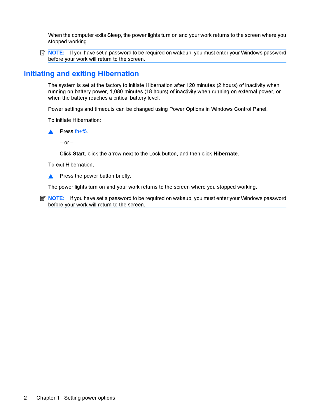 HP CQ61-117TX, CQ61-126TU, CQ61-131TU, CQ61-125TU, CQ61-124TU, CQ61-113TU, CQ61-112TX manual Initiating and exiting Hibernation 