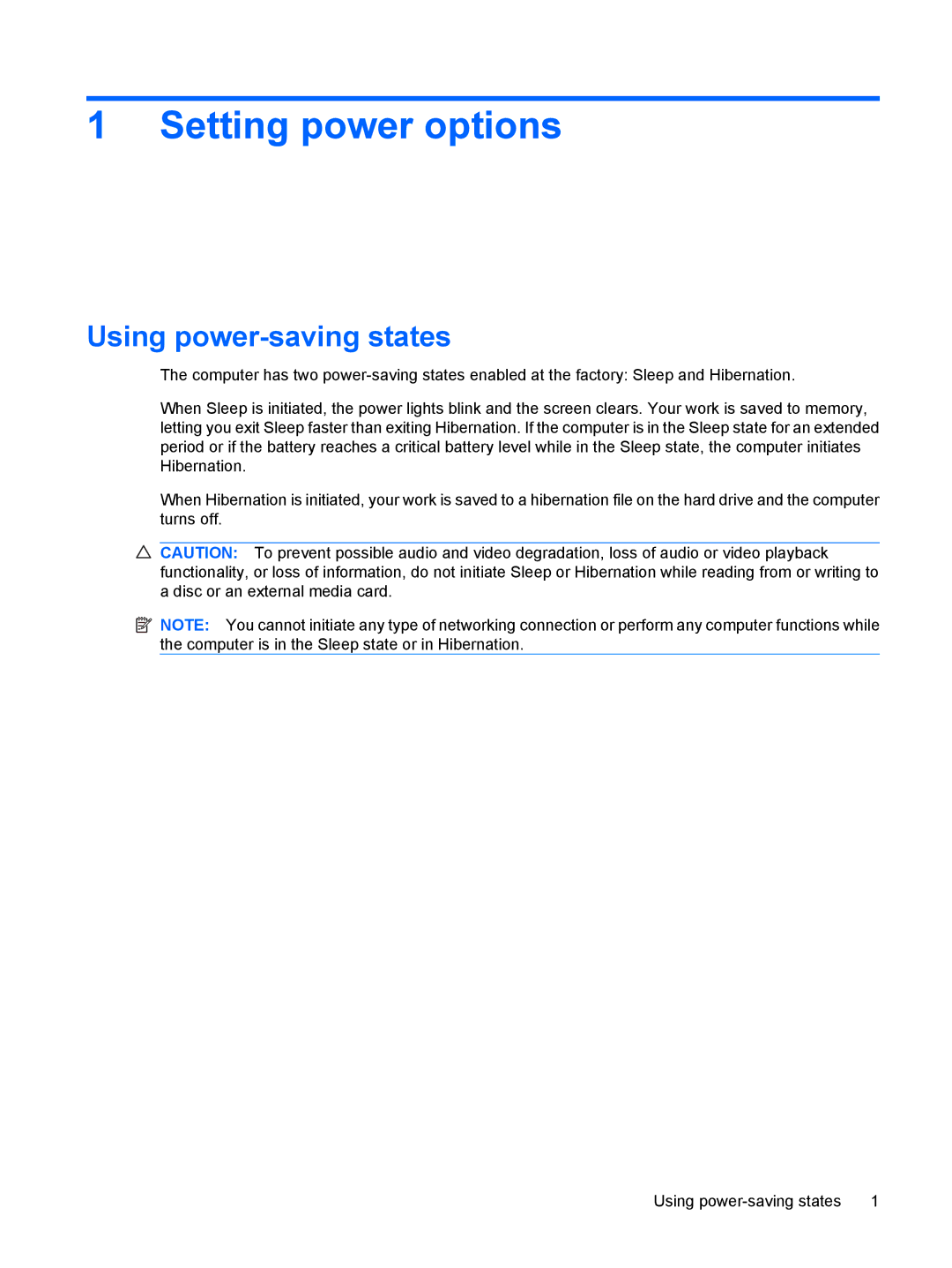 HP CQ61-307AU, CQ61-312TX, CQ61-311TU, CQ61-312SL, CQ61-310US, CQ61-309TU Setting power options, Using power-saving states 