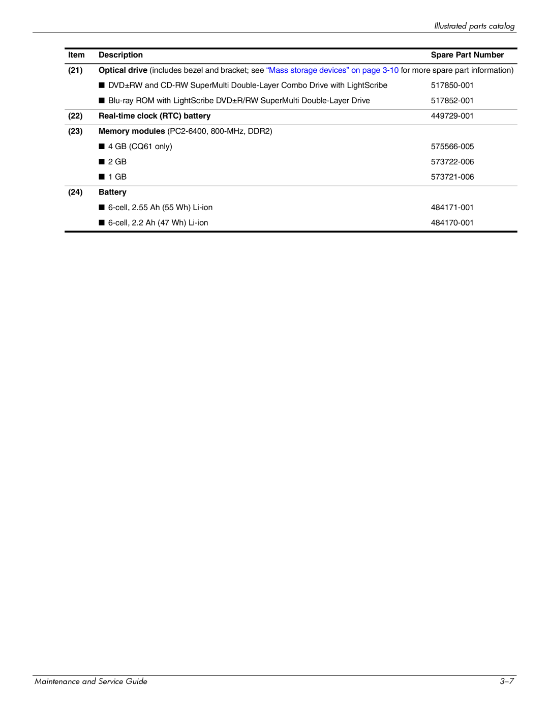 HP CQ61-306AX, CQ61-313AX, CQ61-312SL, CQ61-310US, CQ61-307AU, CQ61-303XX, CQ61-313NR manual Real-time clock RTC battery, Battery 