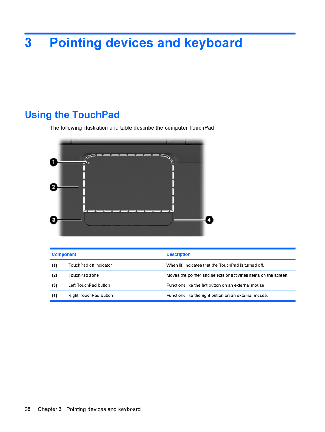 HP CQ62-251TX, CQ62-255TU, CQ62-238DX, CQ62-252TX, CQ62-228DX, CQ62-231NR Pointing devices and keyboard, Using the TouchPad 