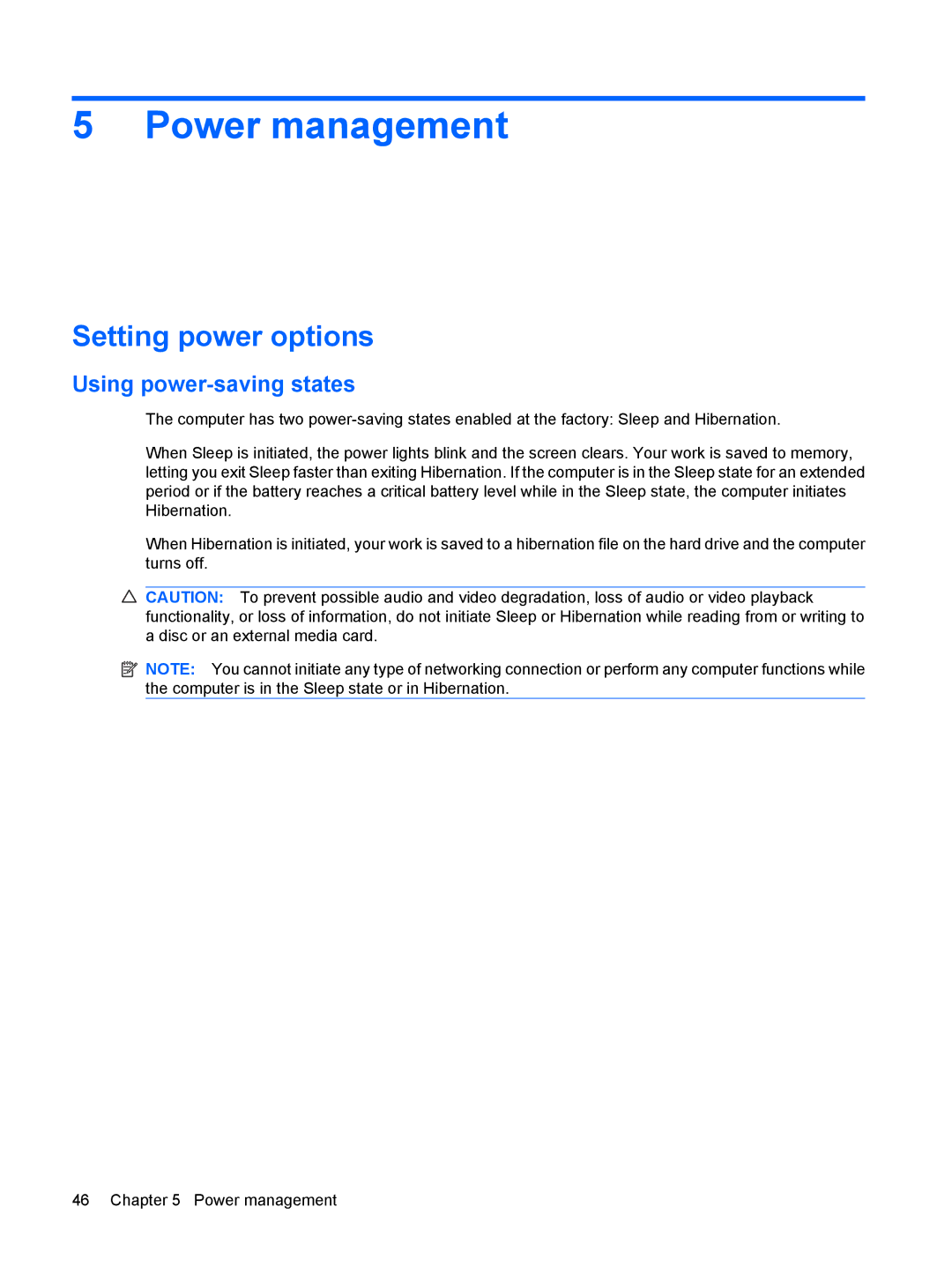 HP CQ62-203TU, CQ62-255TU, CQ62-238DX, CQ62-252TX manual Power management, Setting power options, Using power-saving states 