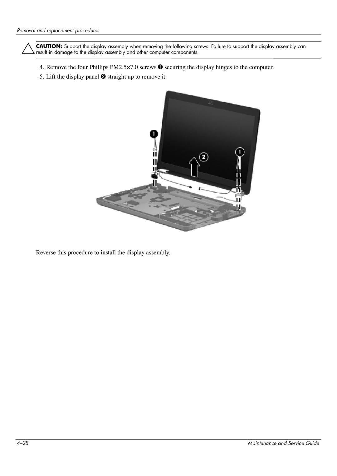 HP CQ62-210US, CQ62-255TU, CQ62-252TX, CQ62-251TX, CQ62-217CA, CQ62-219WM, CQ62-215TU manual Removal and replacement procedures 