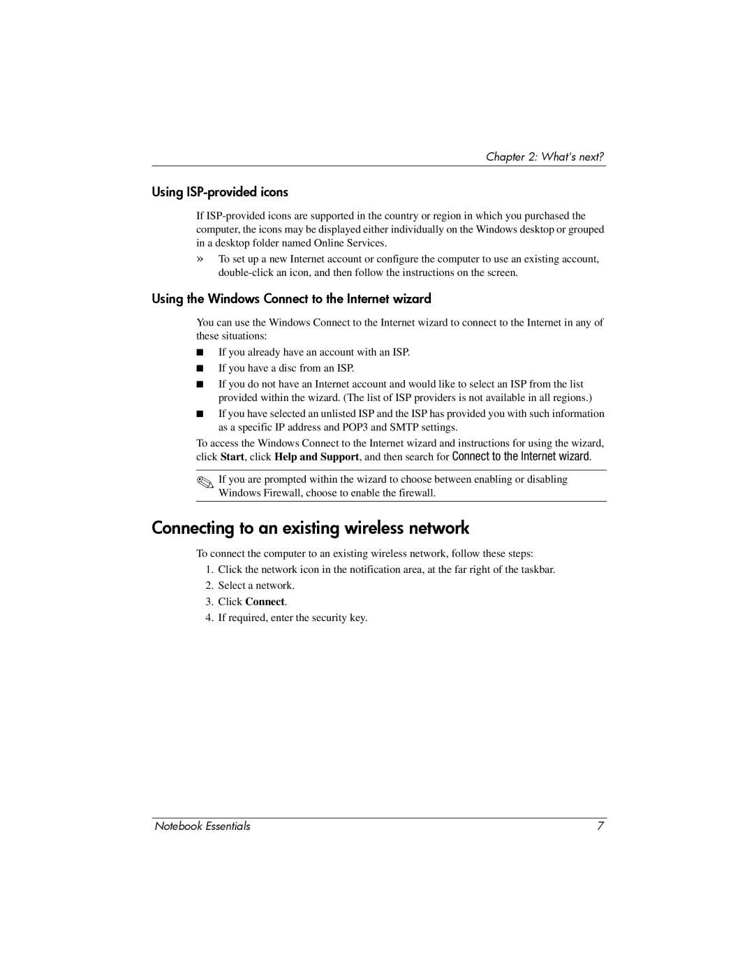 HP CQ62z-300, CQ62-411NR manual Connecting to an existing wireless network, Using ISP-provided icons 