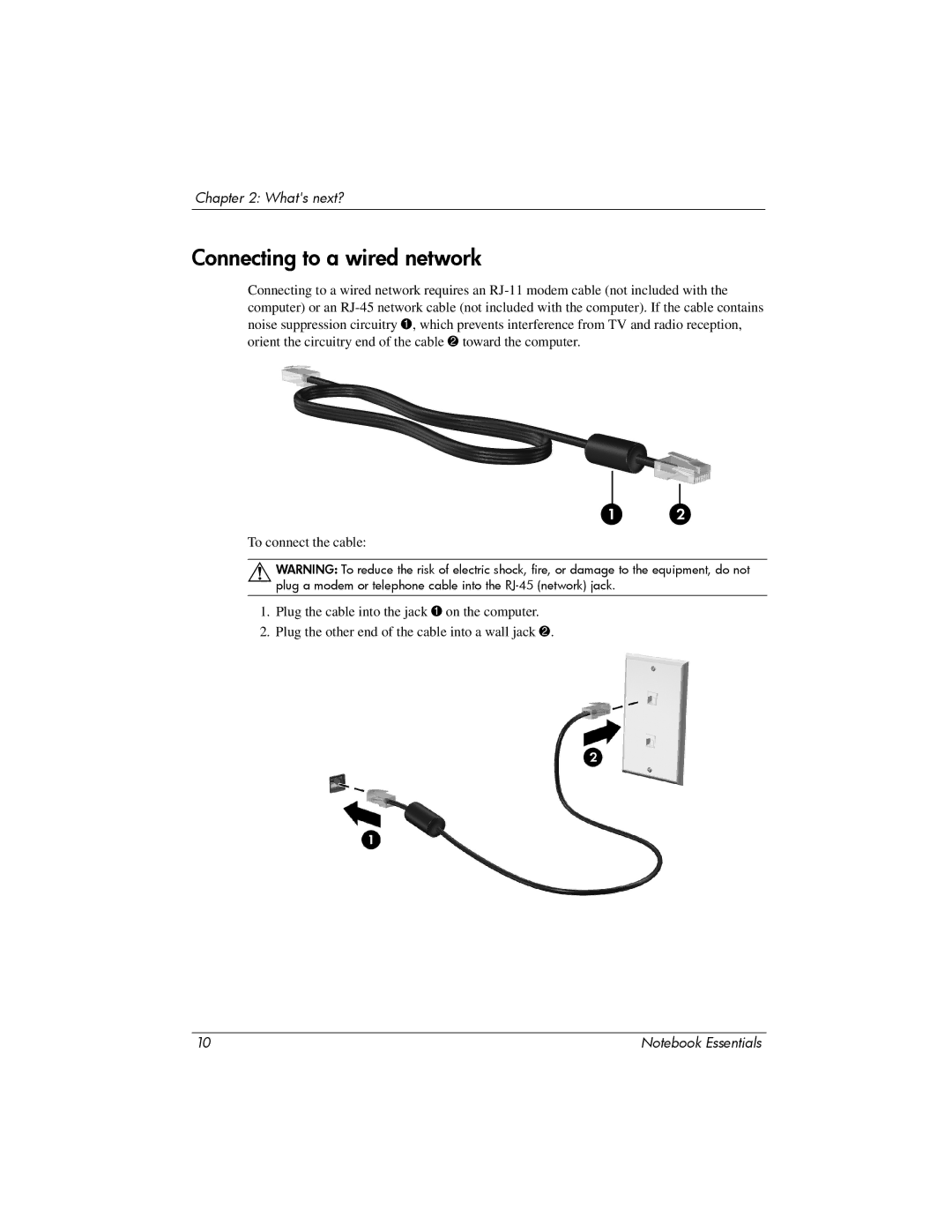 HP CQ62-411NR, CQ62z-300 manual Connecting to a wired network 