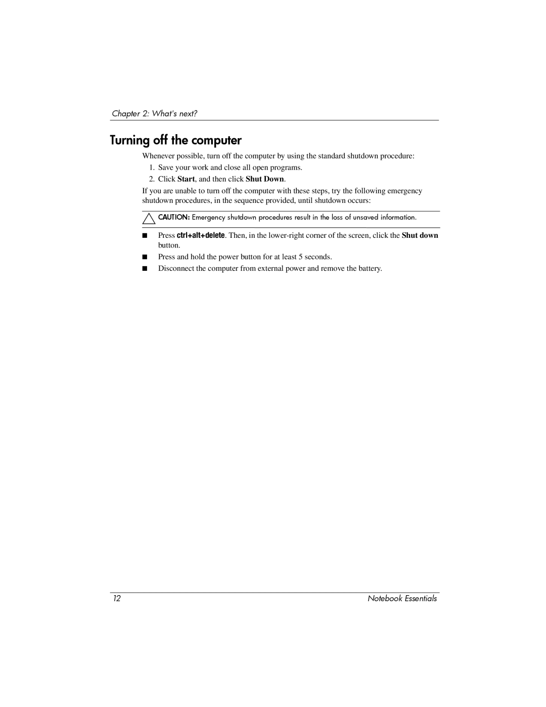 HP CQ62-411NR, CQ62z-300 manual Turning off the computer 