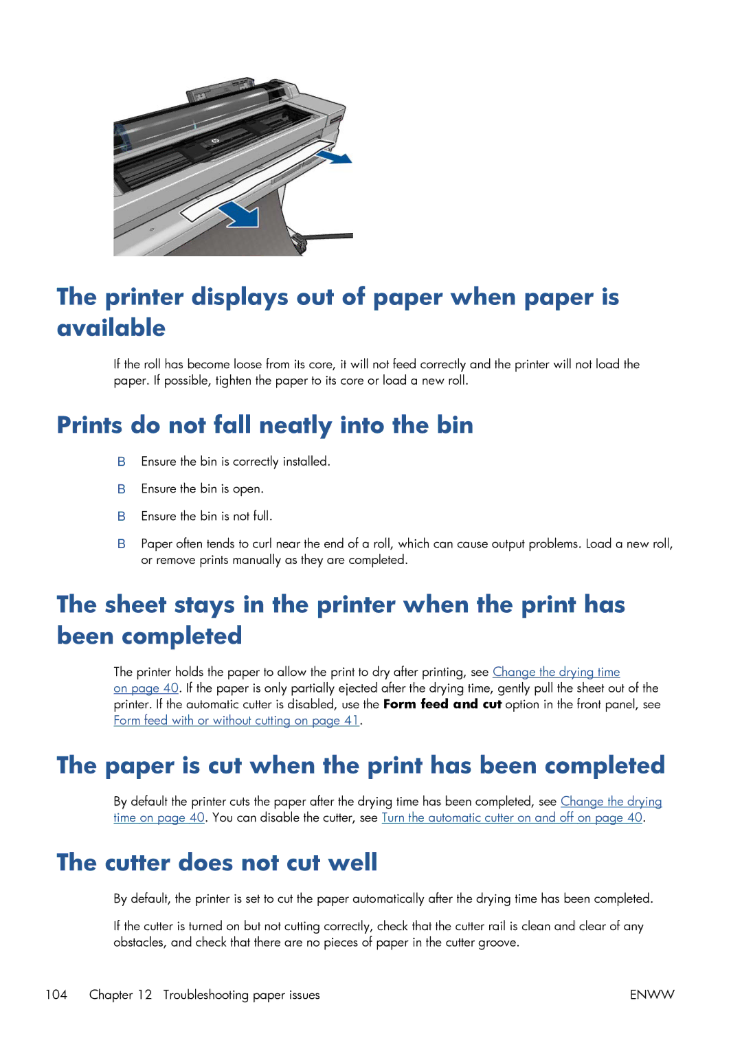 HP CQ893AB1K manual Printer displays out of paper when paper is available, Prints do not fall neatly into the bin 