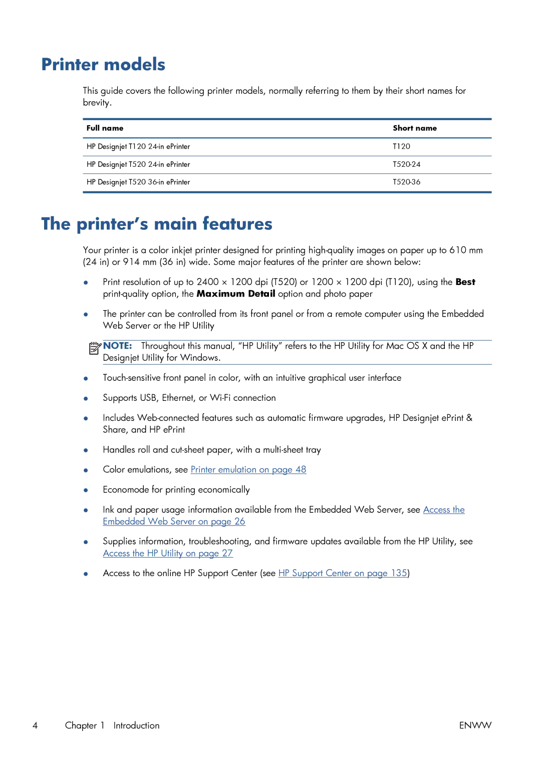 HP CQ893AB1K manual Printer models, Printer’s main features 