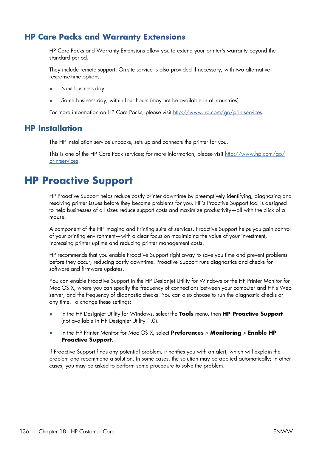 HP CQ893AB1K manual HP Proactive Support, HP Care Packs and Warranty Extensions, HP Installation 