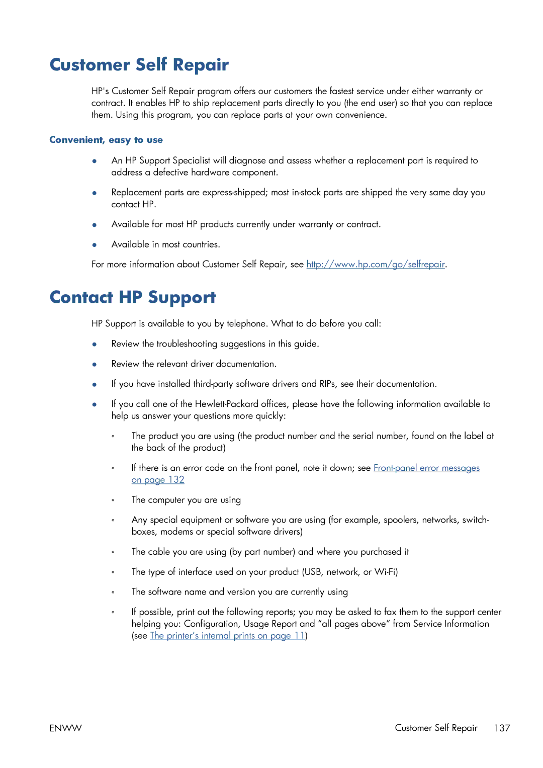 HP CQ893AB1K manual Customer Self Repair, Contact HP Support, Convenient, easy to use 