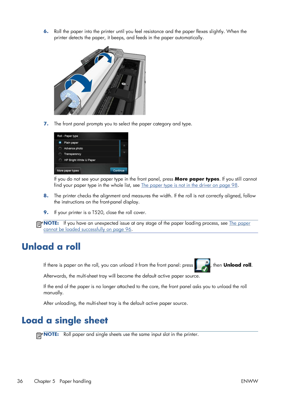 HP CQ893AB1K manual Unload a roll, Load a single sheet 