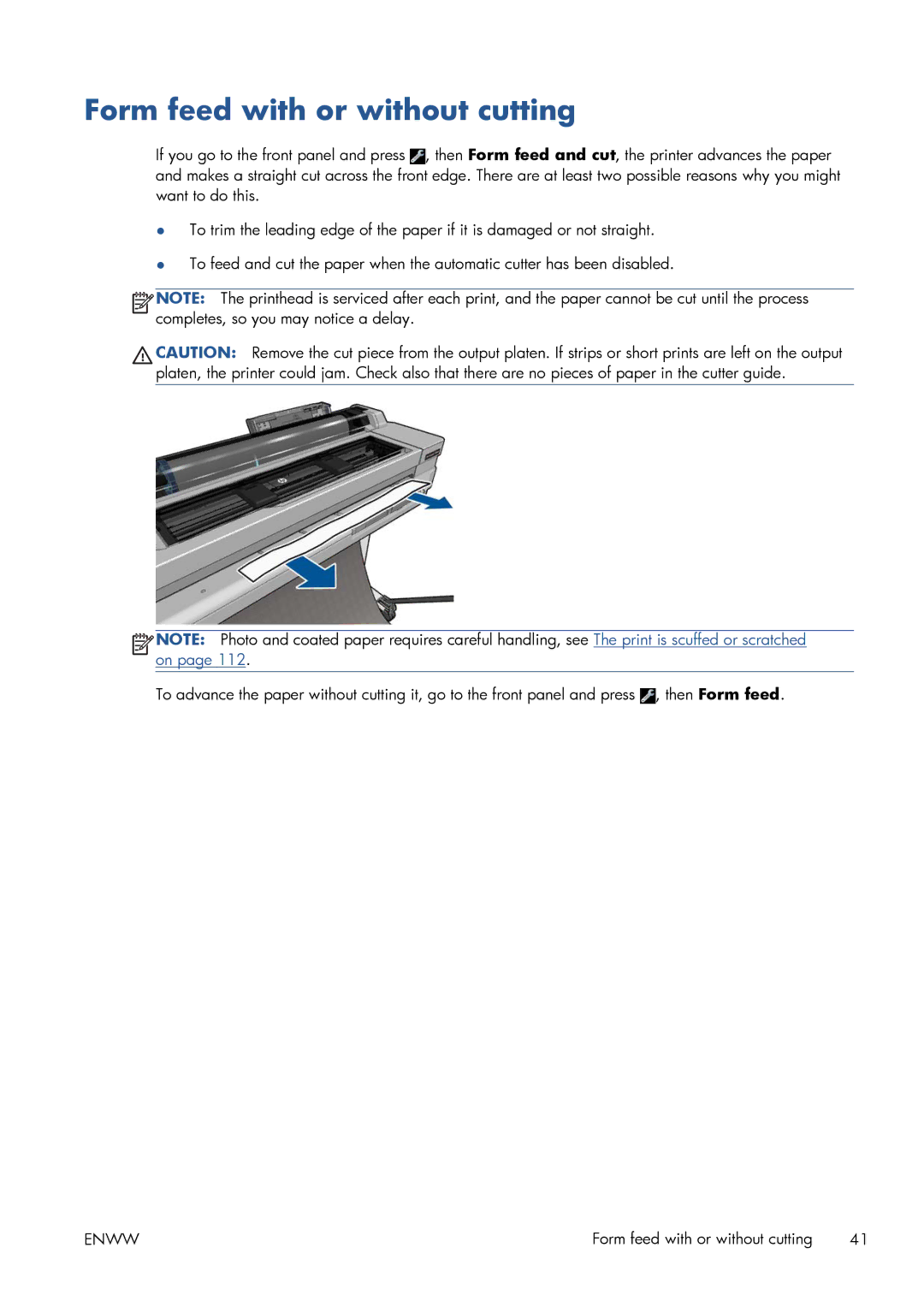 HP CQ893AB1K manual Form feed with or without cutting 