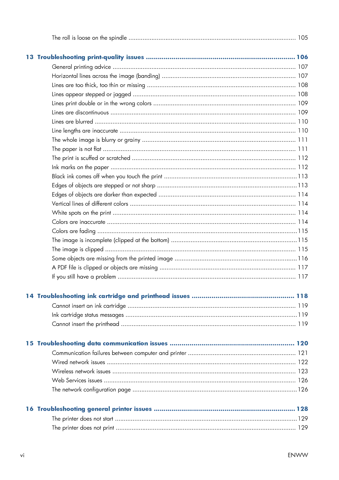 HP CQ893AB1K manual Troubleshooting print-quality issues 106, Troubleshooting ink cartridge and printhead issues 118 