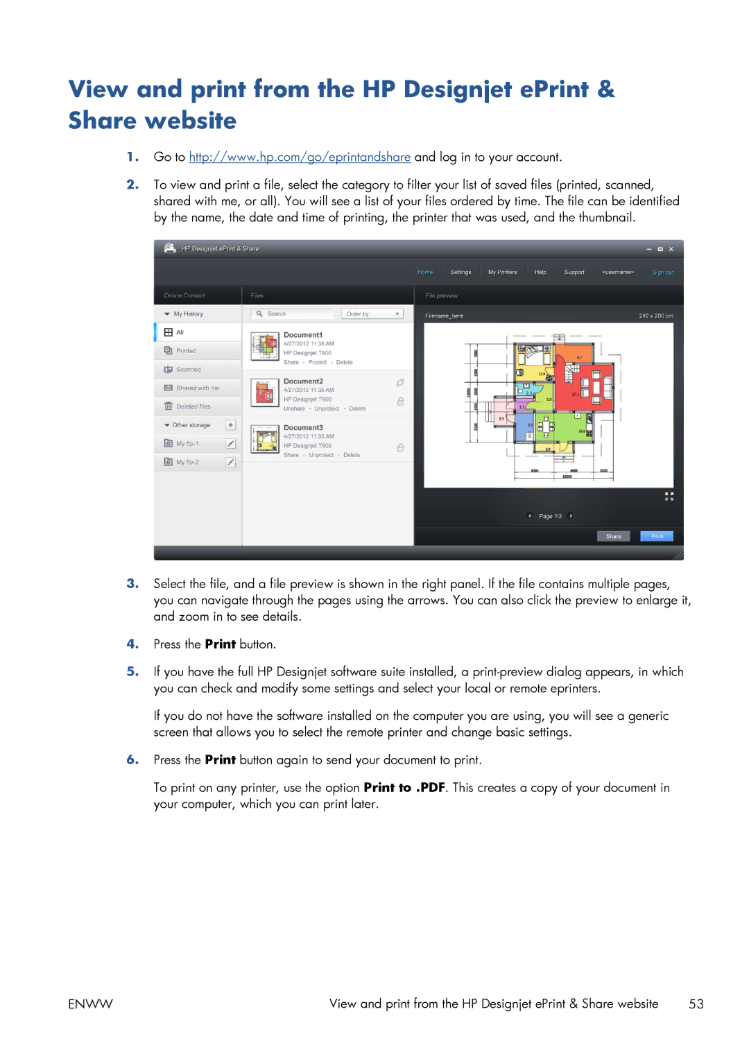 HP CQ893AB1K manual View and print from the HP Designjet ePrint & Share website 