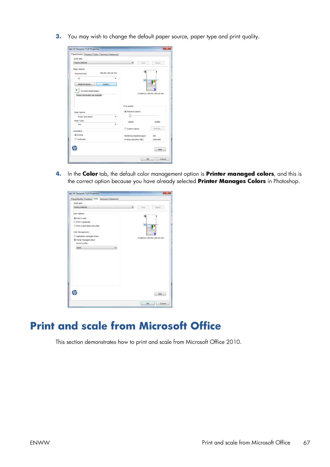 HP CQ893AB1K manual Print and scale from Microsoft Office 