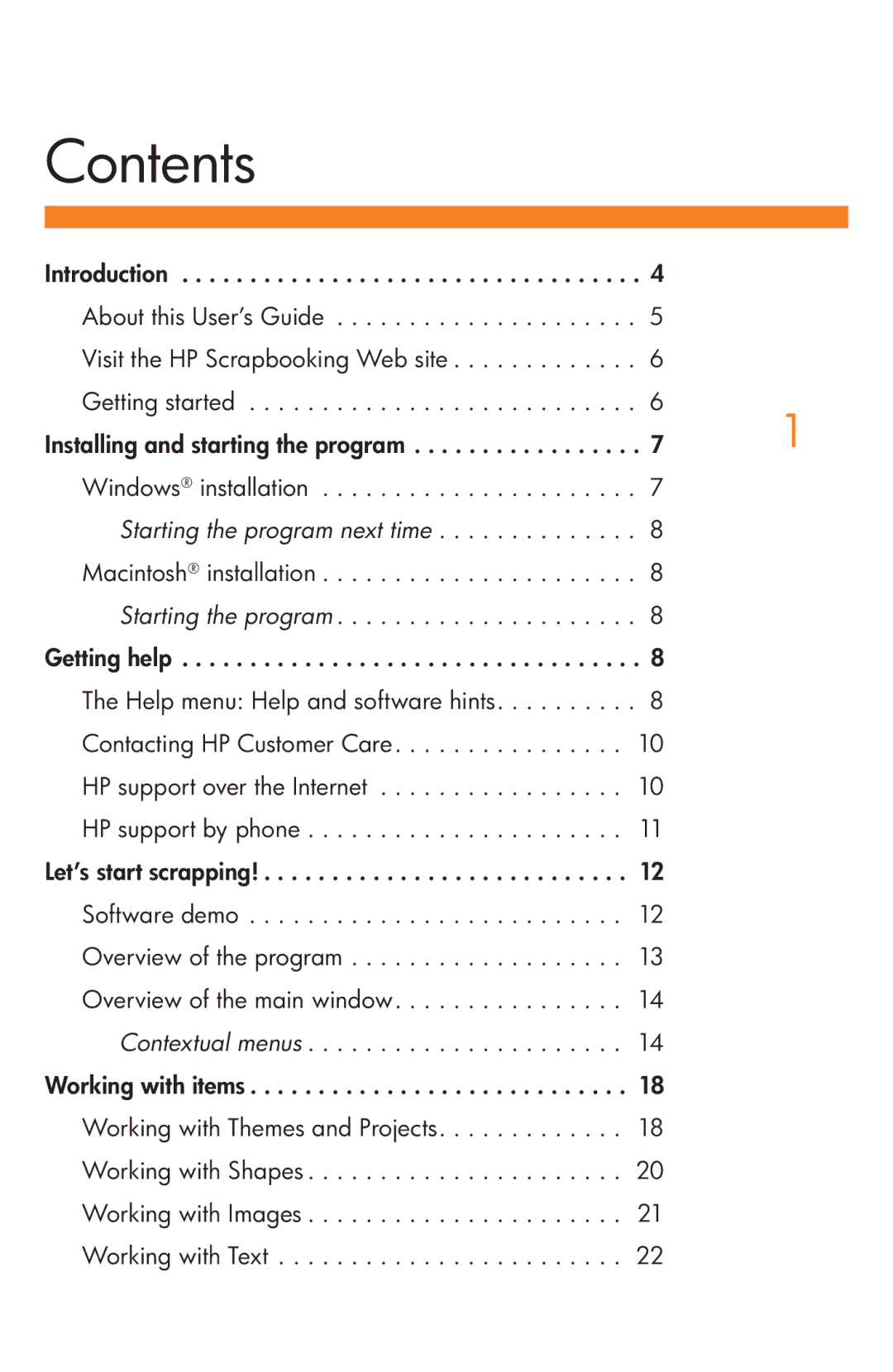 HP Creative Scrapbook Assistant manual Contents 