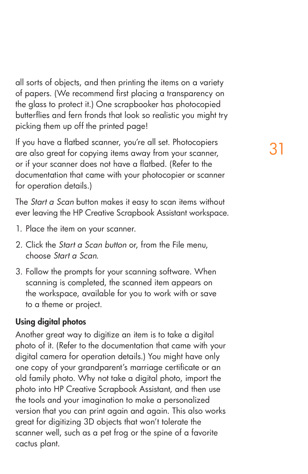HP Creative Scrapbook Assistant manual Choose Start a Scan 