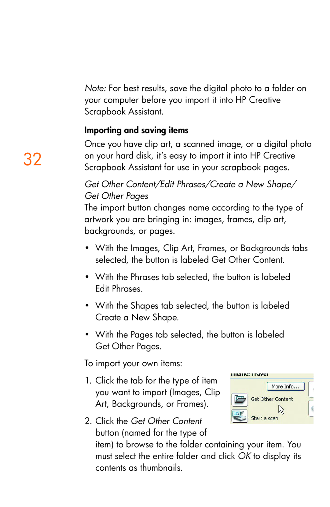 HP Creative Scrapbook Assistant manual Click the Get Other Content button named for the type 