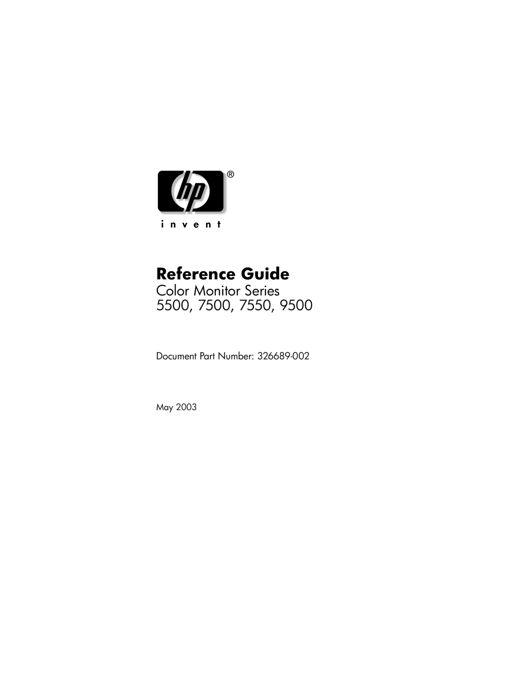 HP cv7500 manual Reference Guide, Color Monitor Series 5500, 7500, 7550 