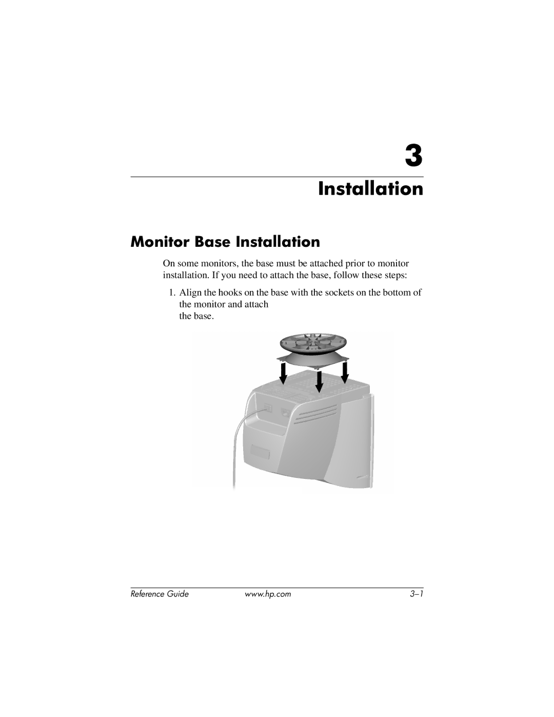 HP cv7500 manual Monitor Base Installation 