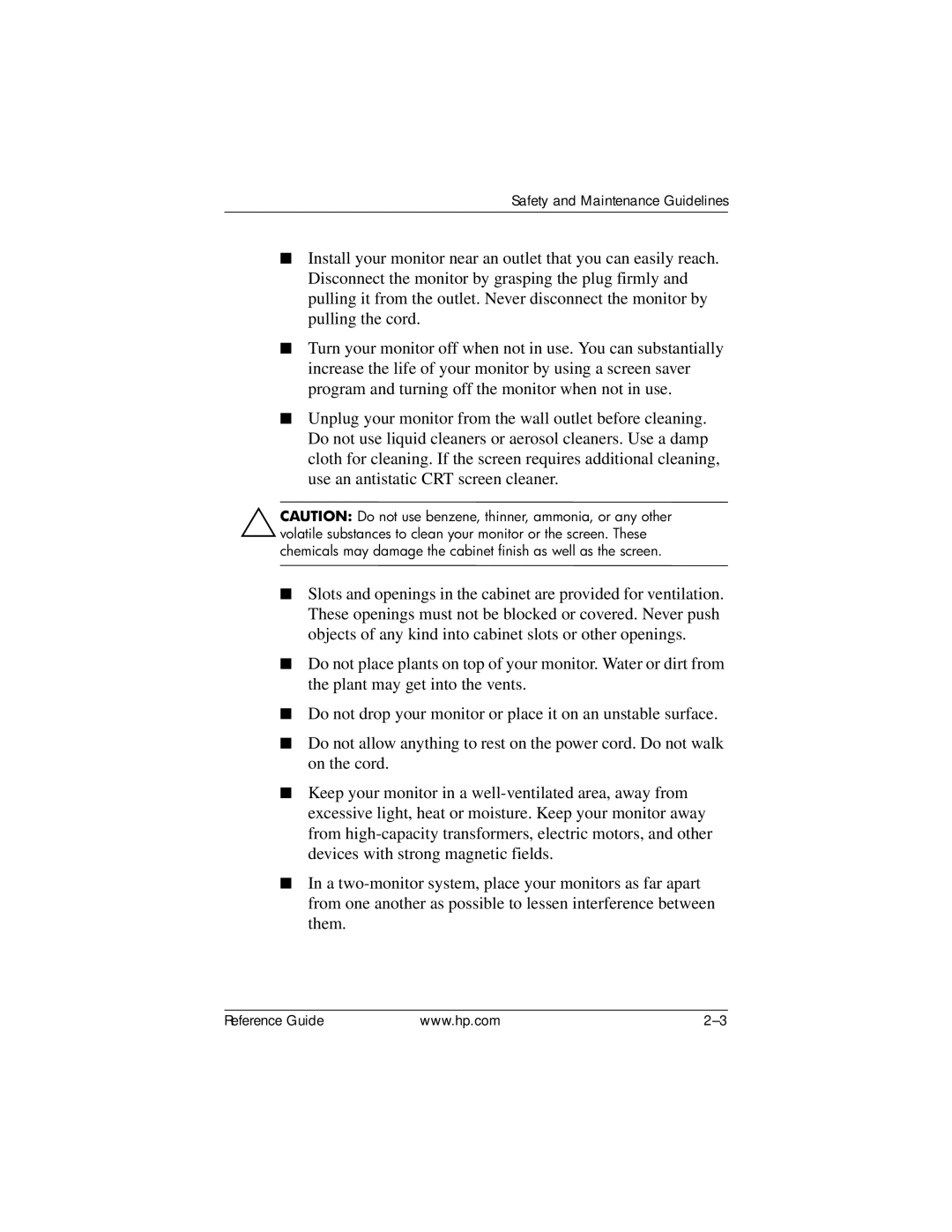 HP cv7500 manual Safety and Maintenance Guidelines 