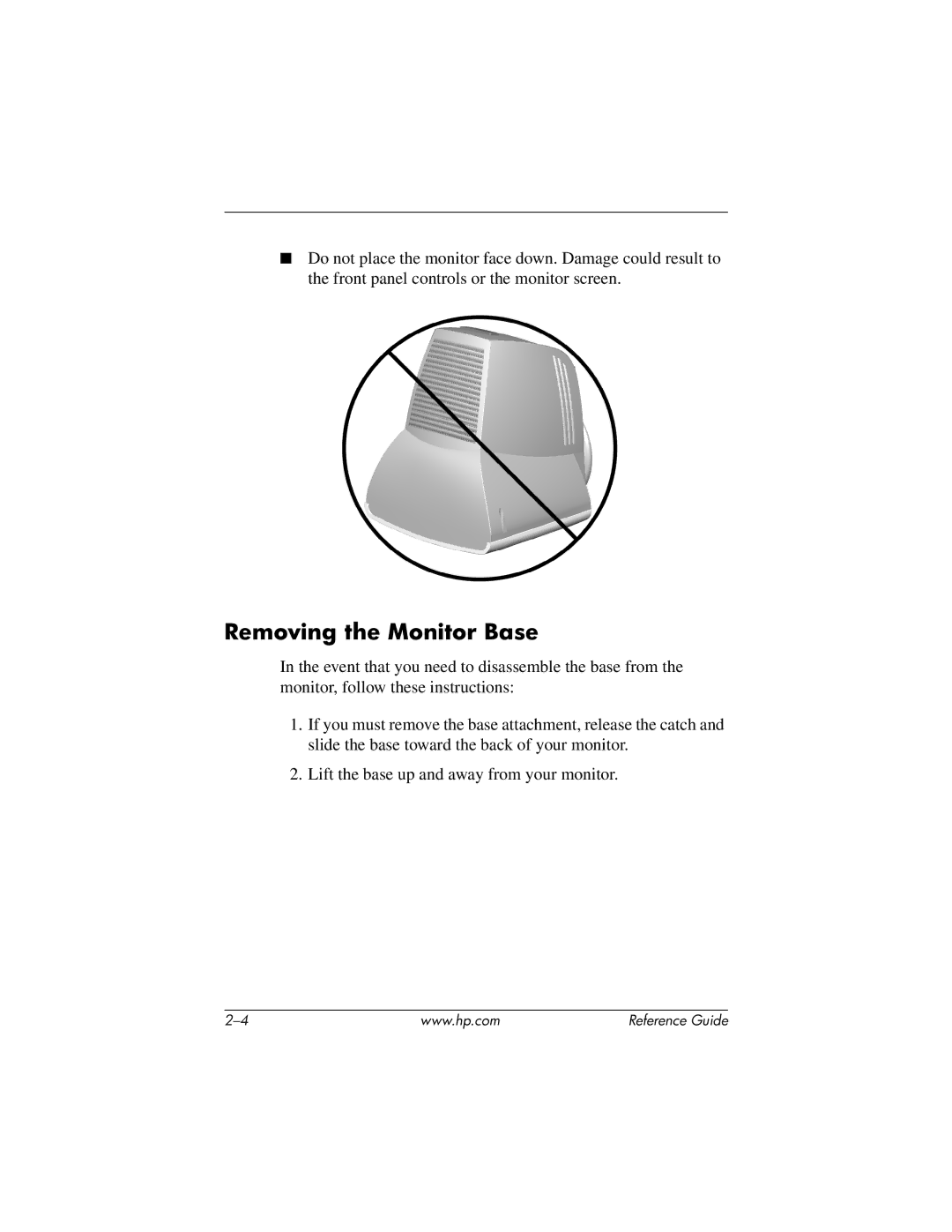 HP cv7500 manual Removing the Monitor Base 