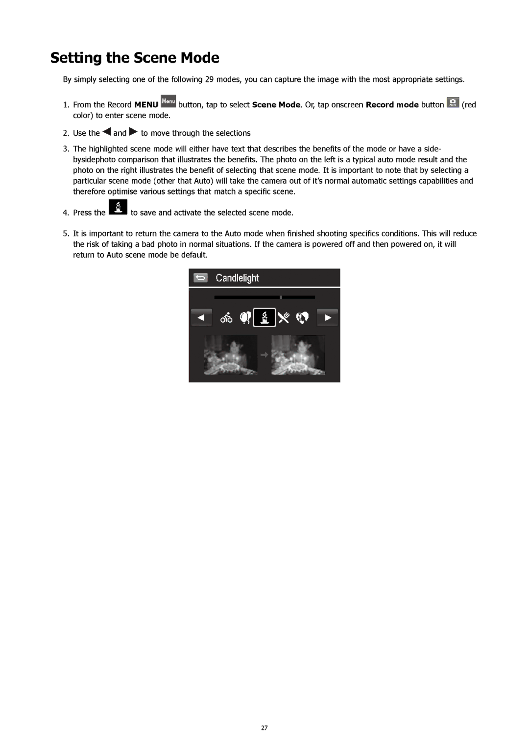 HP CW-450t manual Setting the Scene Mode 