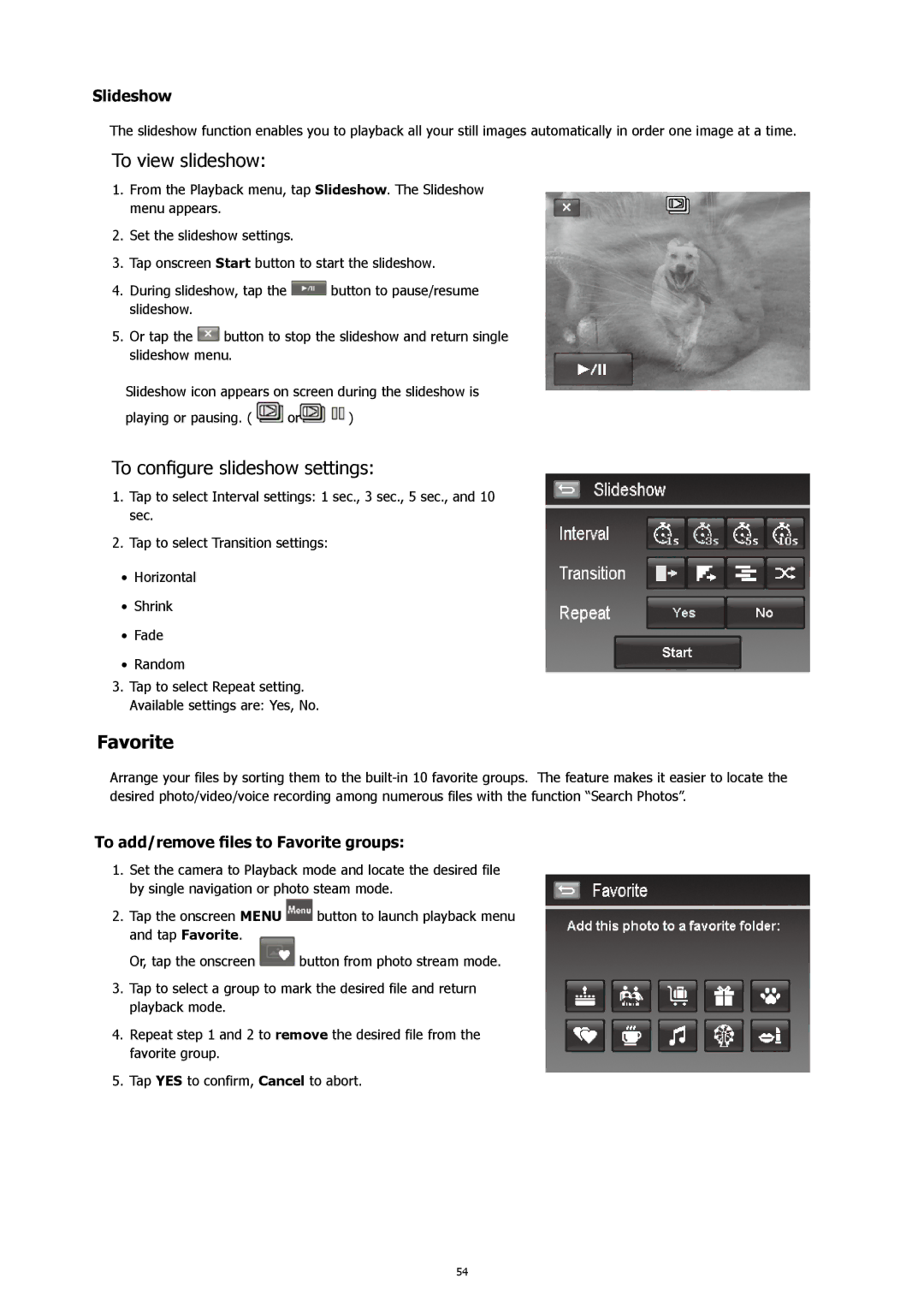 HP CW-450t manual To view slideshow, To configure slideshow settings, Favorite 