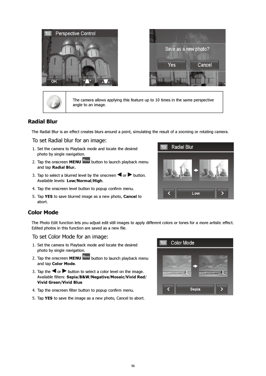 HP CW-450t manual Radial Blur, To set Radial blur for an image, To set Color Mode for an image 