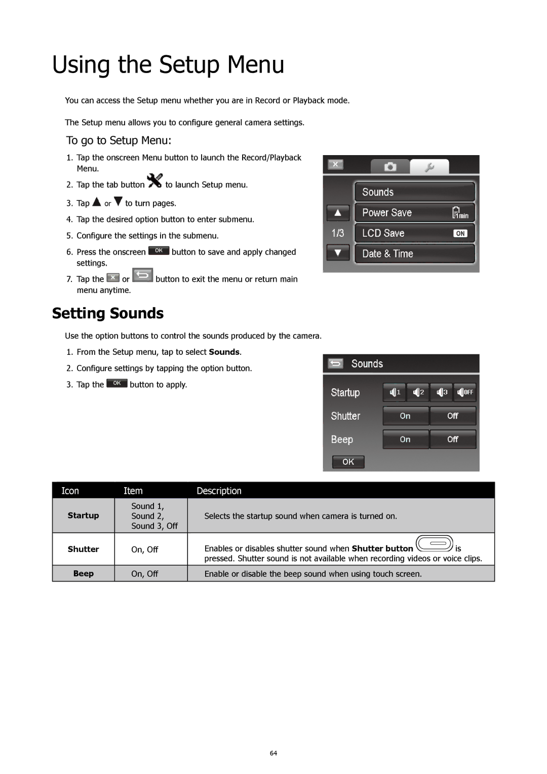 HP CW-450t manual Using the Setup Menu, Setting Sounds, To go to Setup Menu 