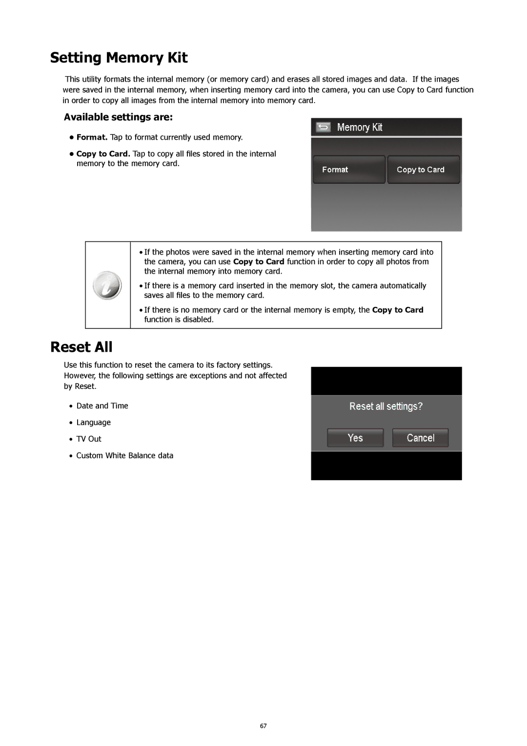 HP CW-450t manual Setting Memory Kit, Reset All 